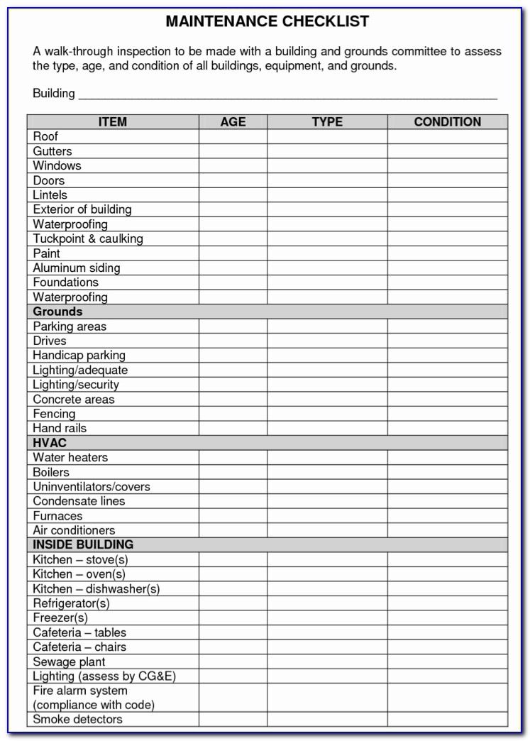 Electrical Maintenance Checklist In Excel Format