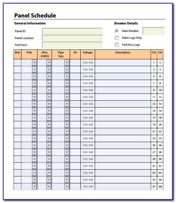 Electrical Panel Schedule Template Autocad