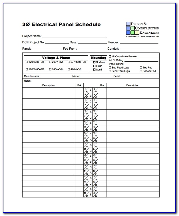 Electrical Panel Schedule Template Square D