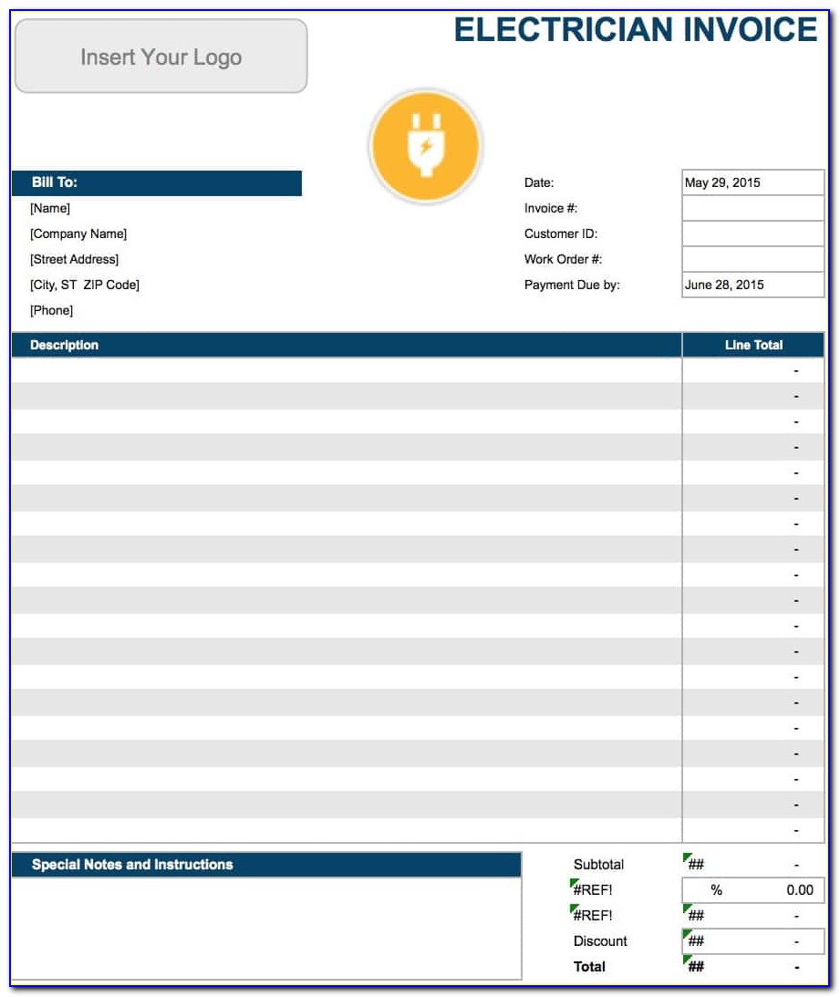 Electrician Invoice Template Excel