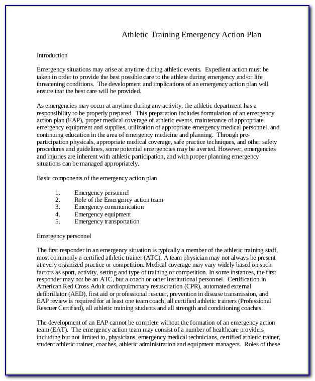 Emergency Action Plan Template Athletic Training