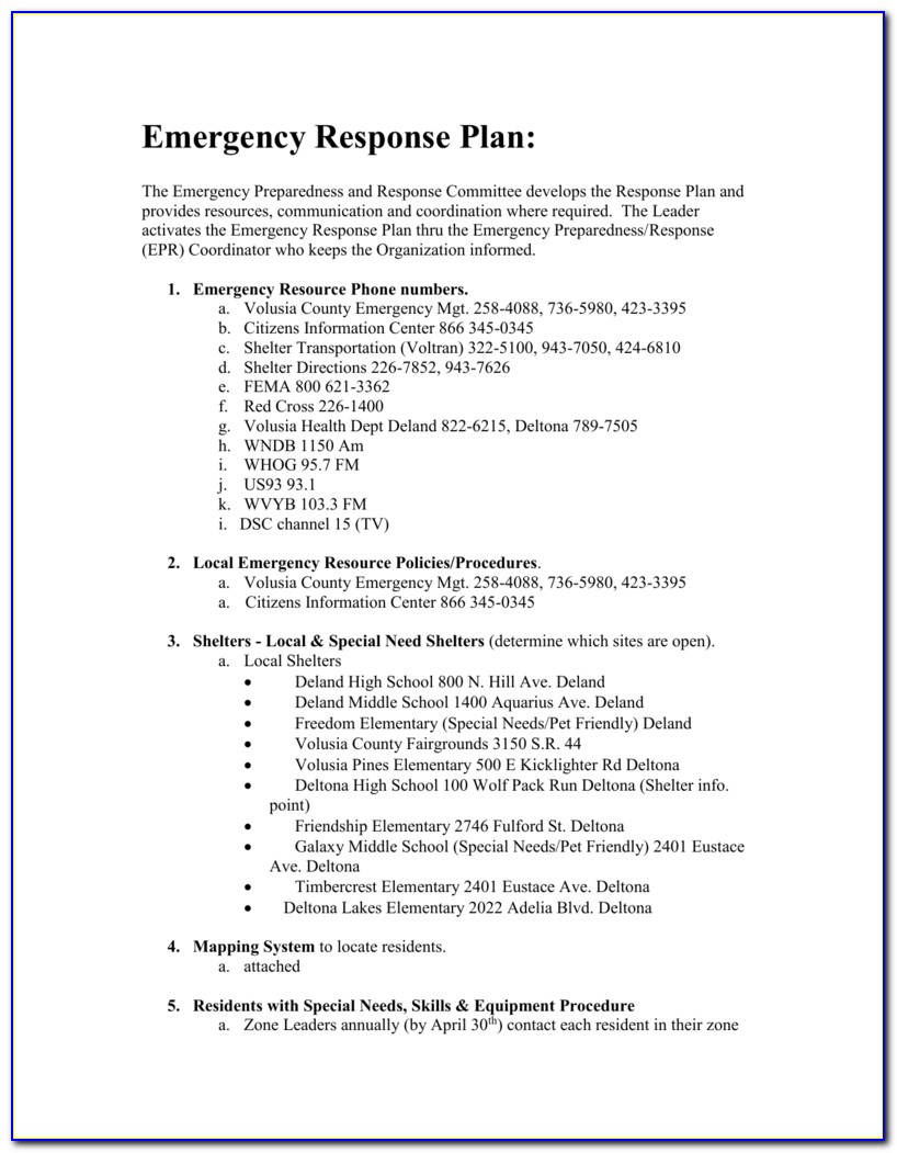 Emergency Management Plan Template For Schools