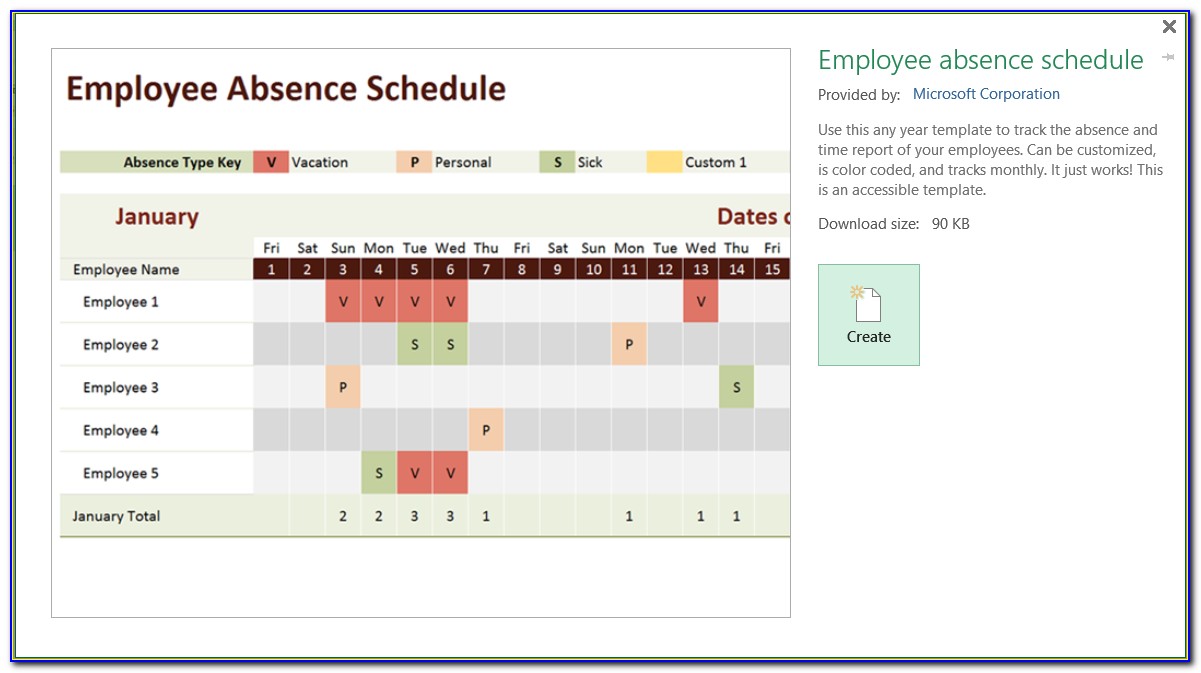 Employee Absence Schedule 2016 Excel Template