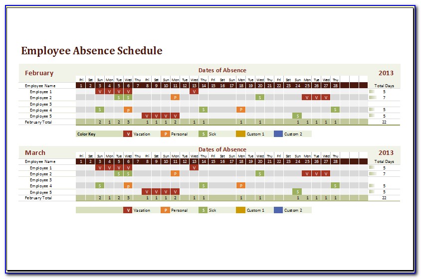 Employee Absence Schedule 2017 Excel Template