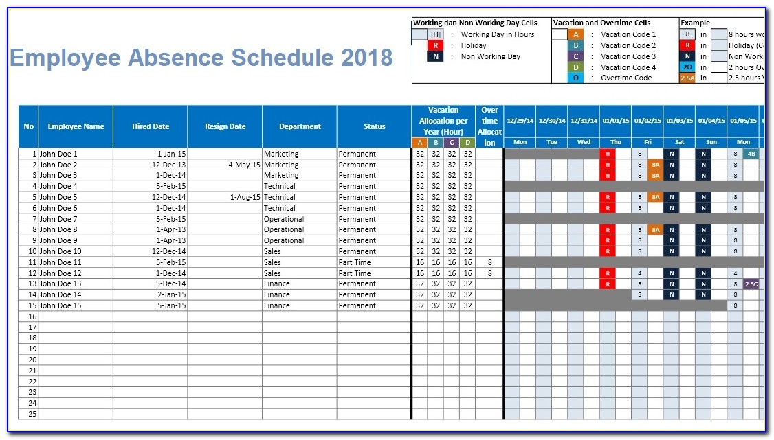 Employee Absence Schedule 2018 Excel Template