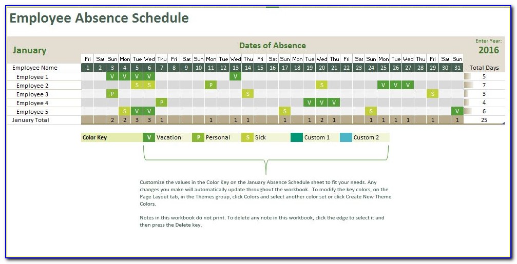 Employee Absence Schedule 2019 Excel Template