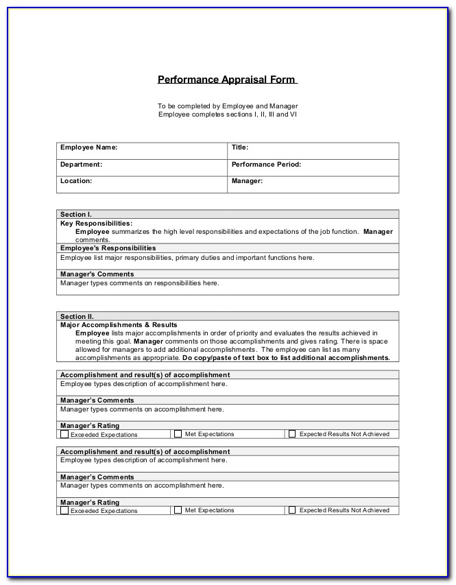 Employee Appraisal Form Template Word