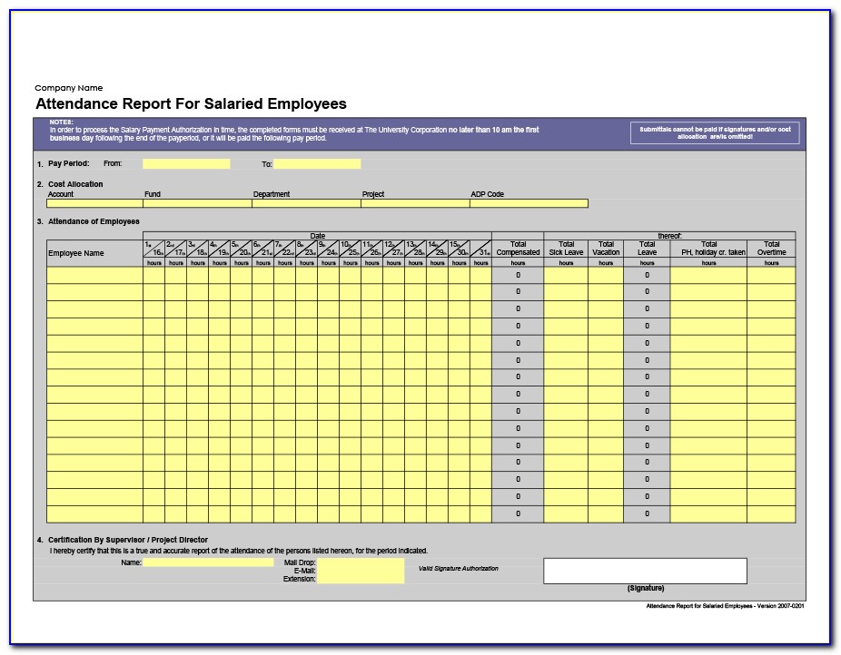 Employee Attendance Record Form Download Free