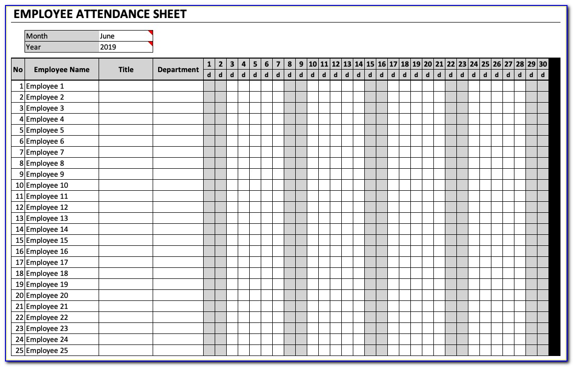 Employee Attendance Record Template Excel 2018