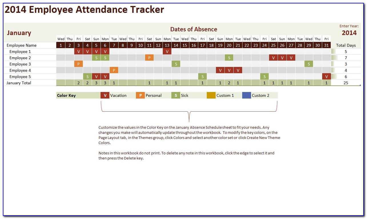 Employee Attendance Tracker Template 2016