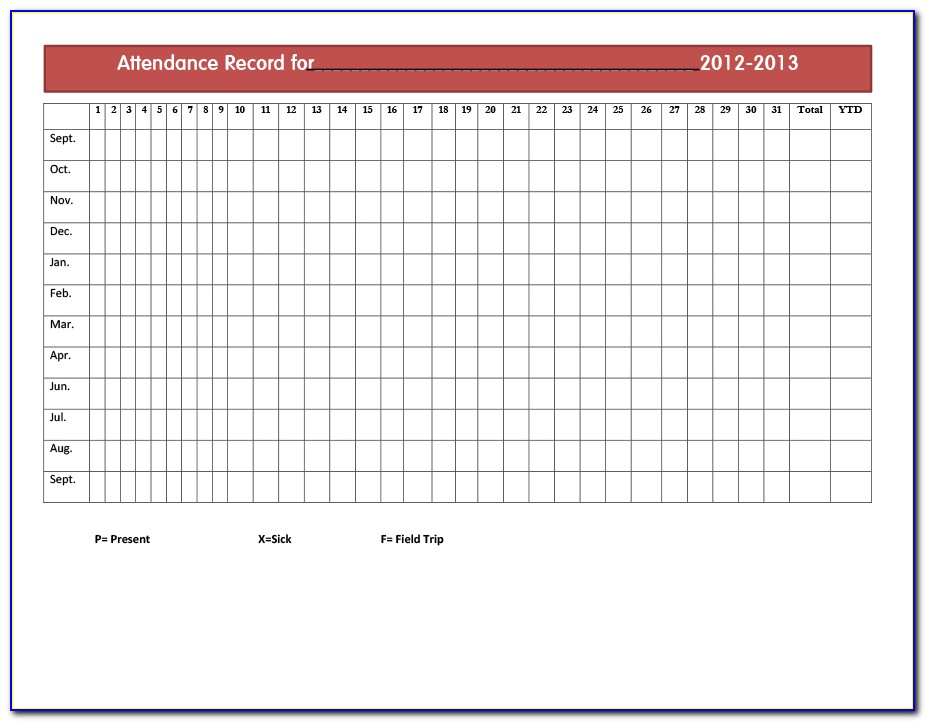Employee Attendance Tracking Template Excel 2016
