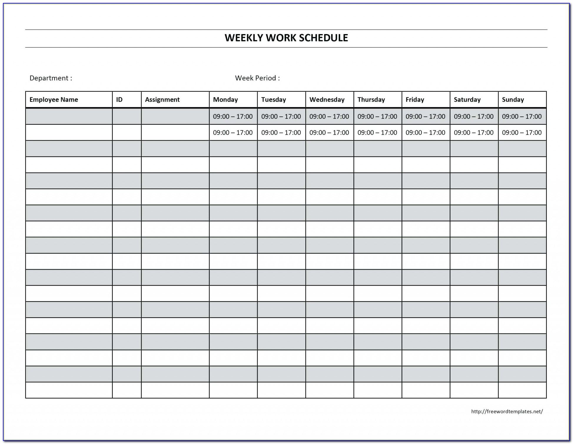 Employee Bi Weekly Work Schedule Template