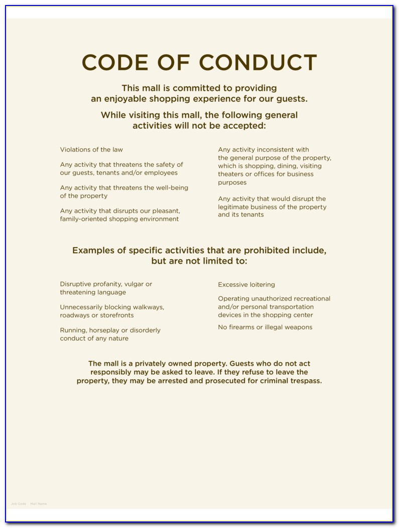 Employee Code Of Conduct Template Nz