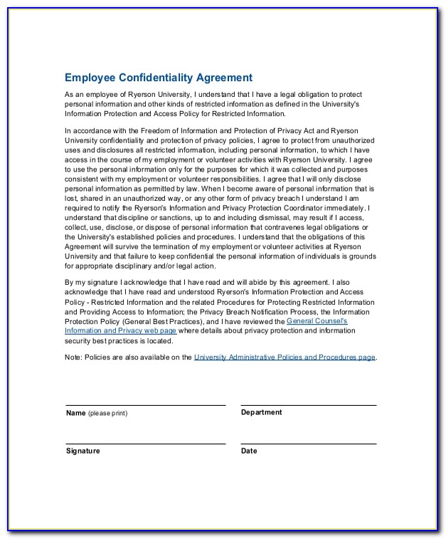 Employee Confidentiality Agreement Template Canada
