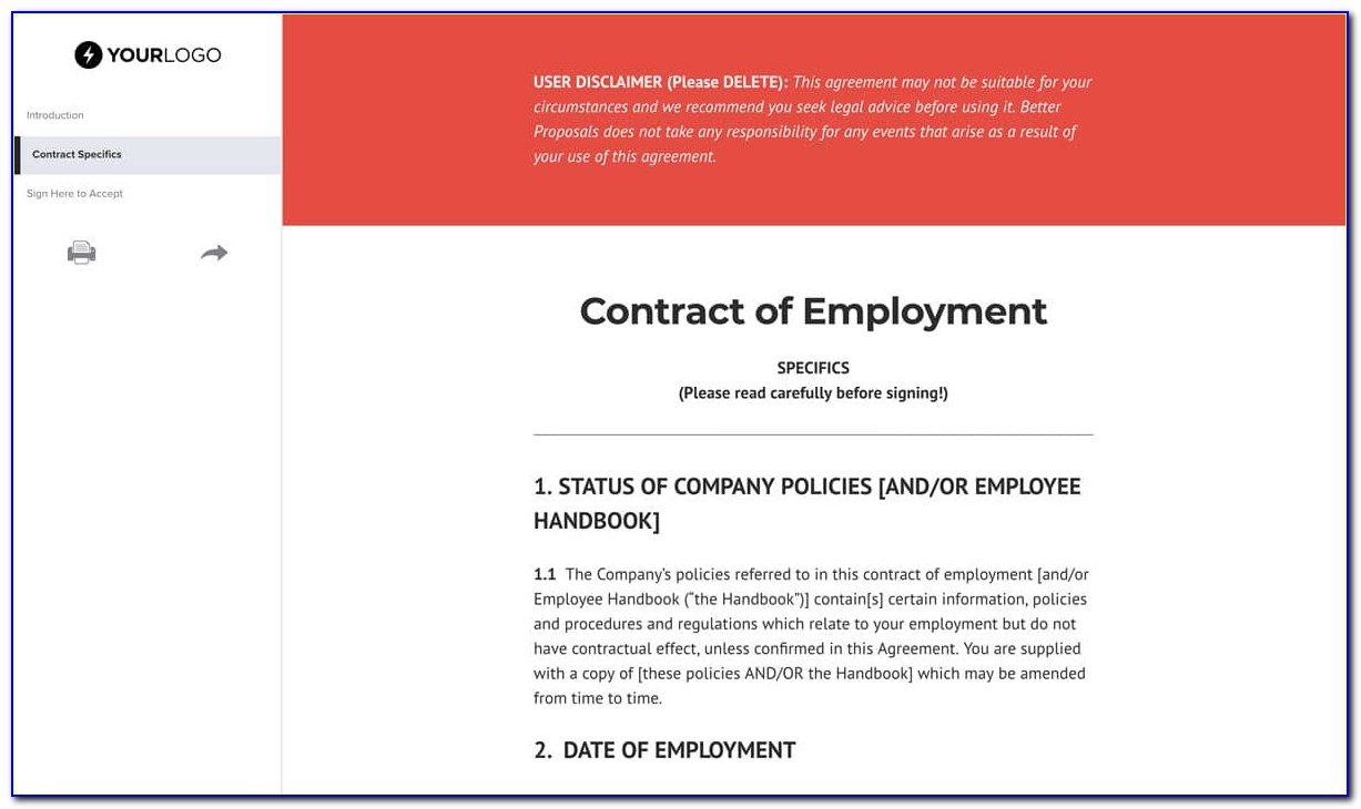 Employee Contract Example Uk