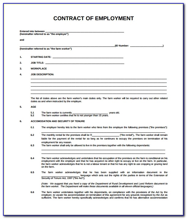 Employee Contract Template Uk Free
