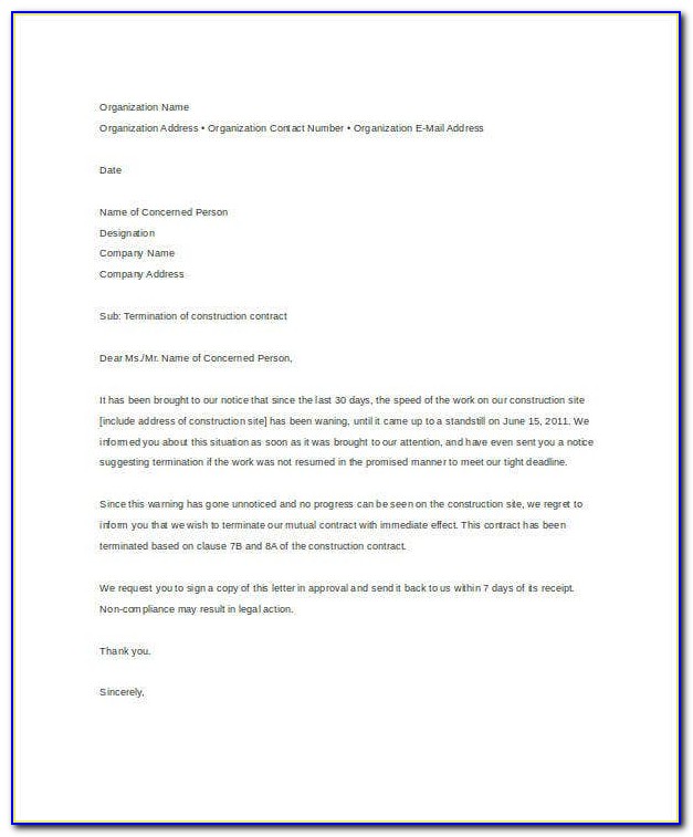 Employee Contract Termination Letter Template