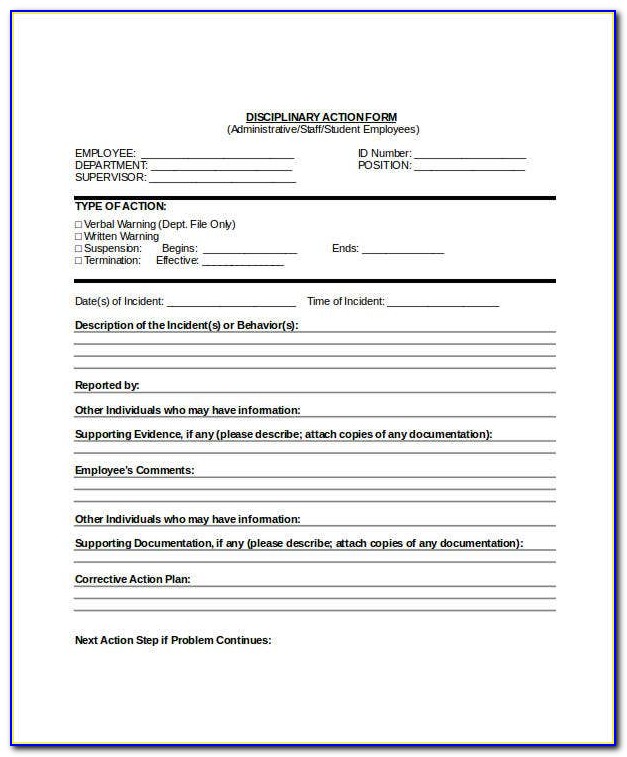 Employee Disciplinary Action Form Template Word
