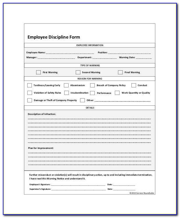 Employee Disciplinary Form Template Free