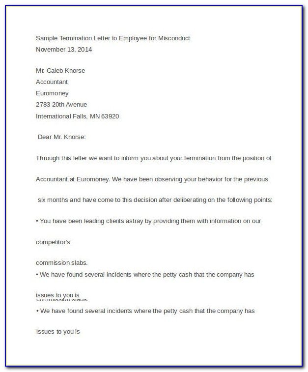 Employee Dismissal Letter Sample