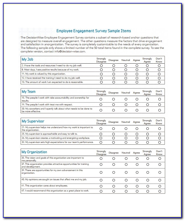 Employee Engagement Survey Samples