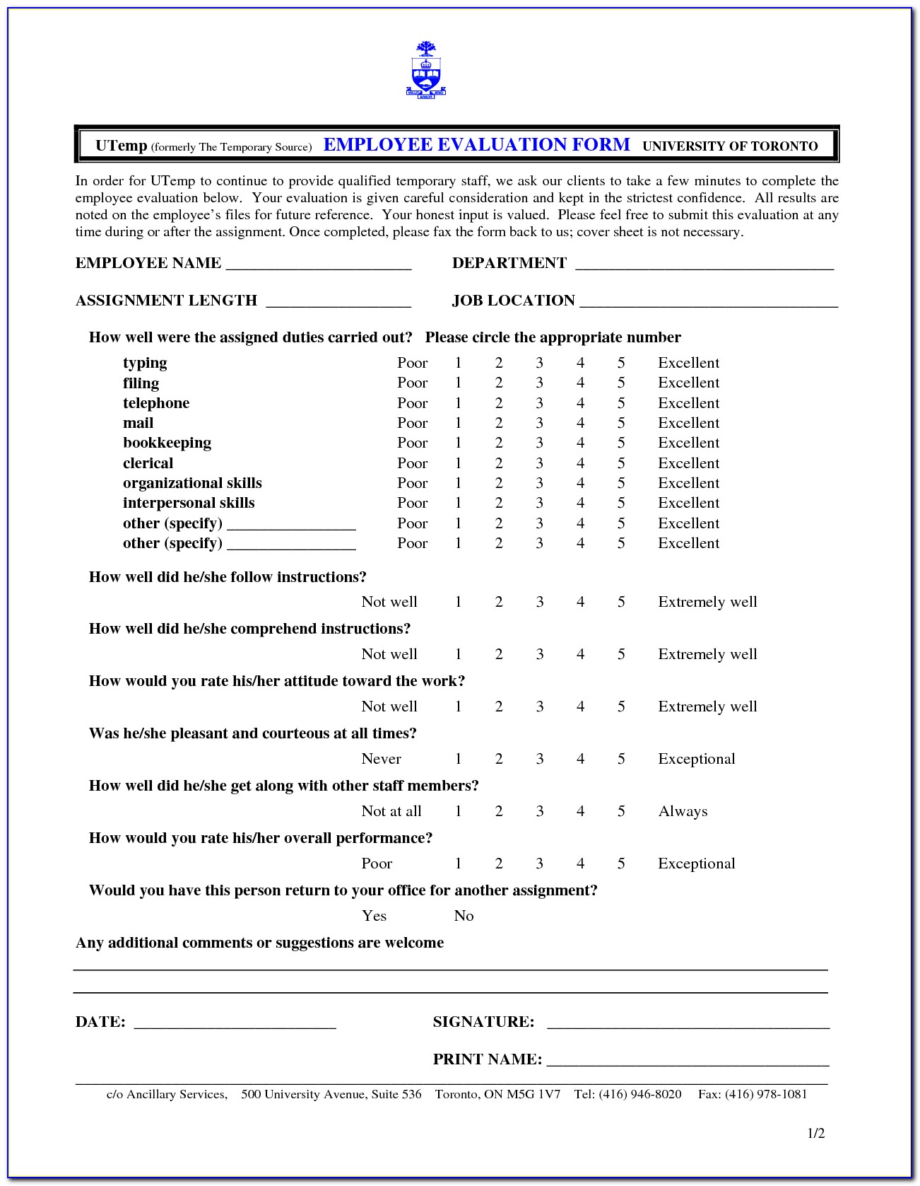 Employee Evaluation Form Pdf Free