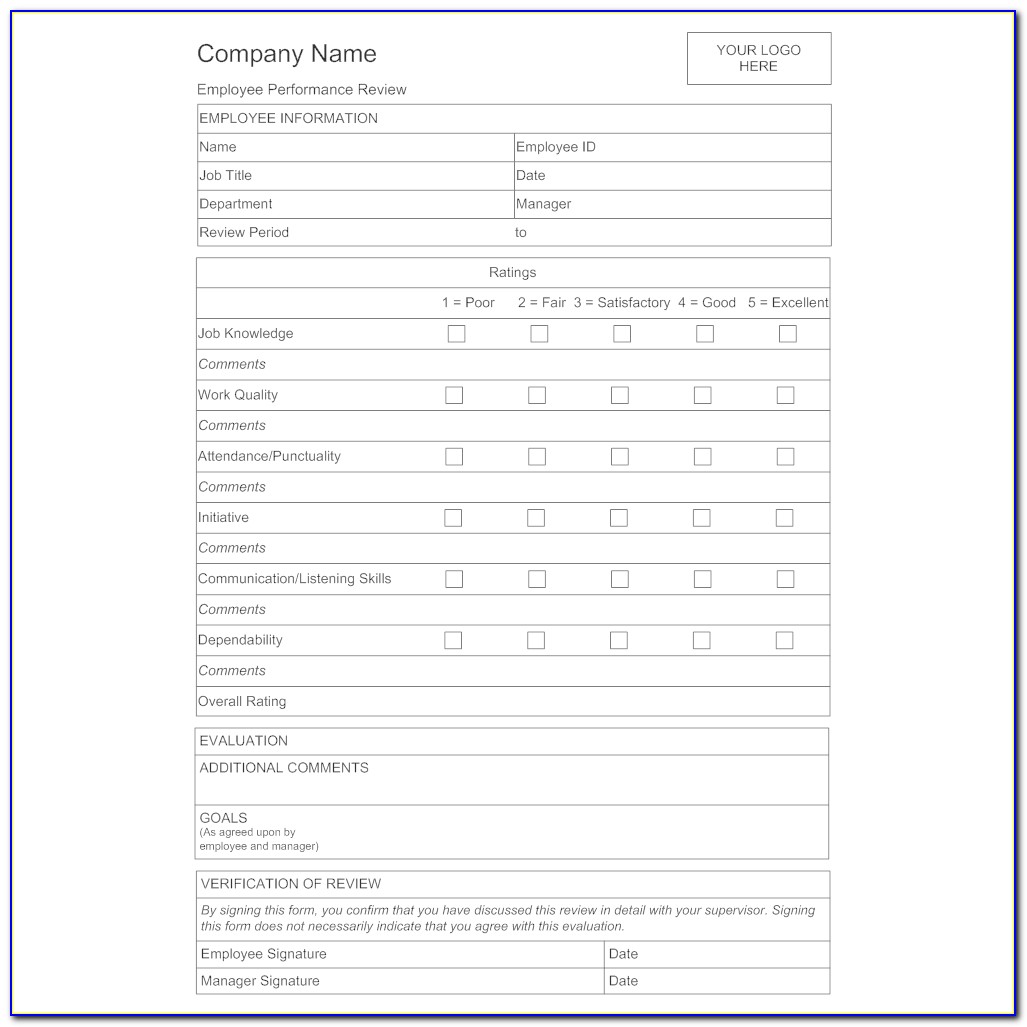 Employee Evaluation Form Sample Comments