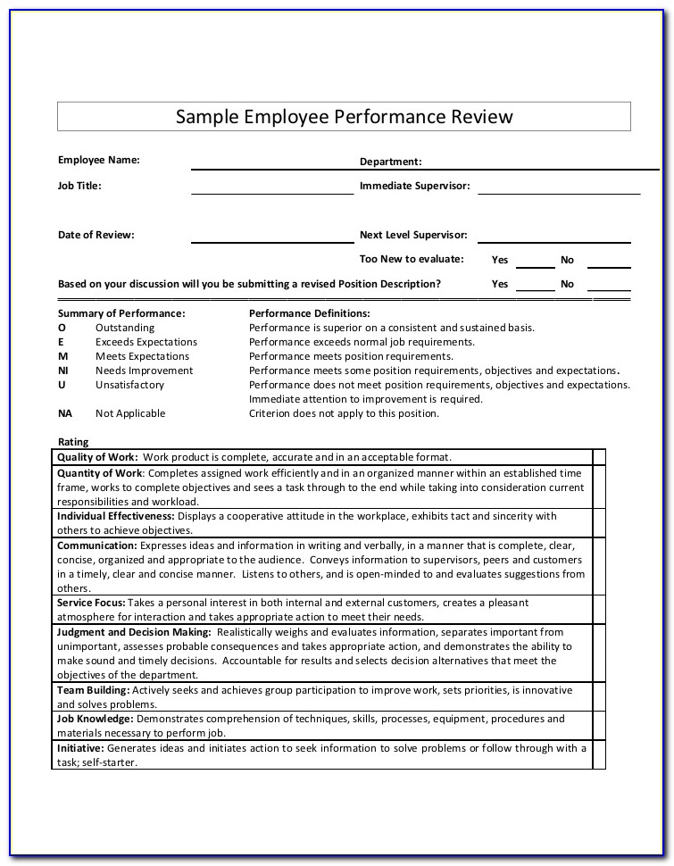 Employee Evaluation Form Sample Doc