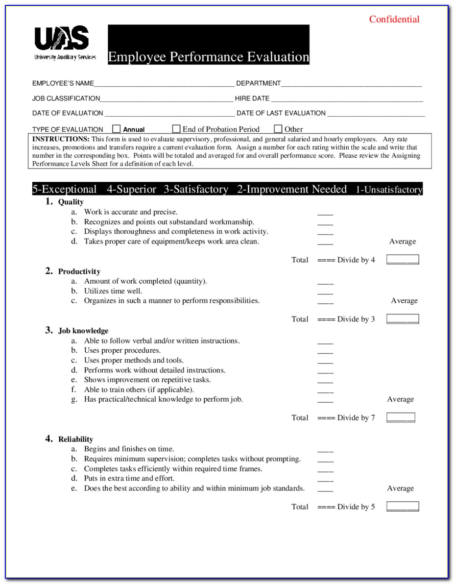 Employee Evaluation Form Samples