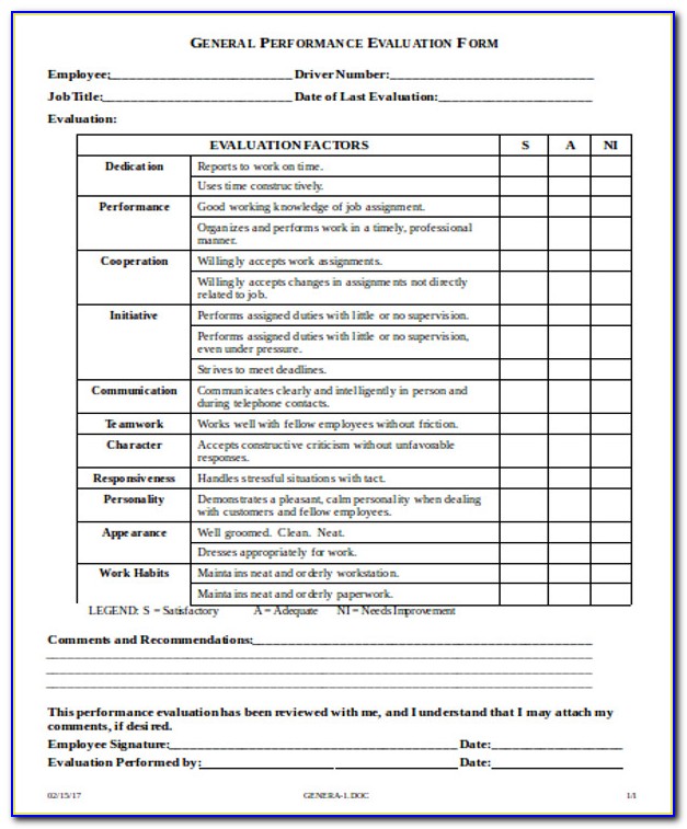 Employee Evaluation Form Template Pdf