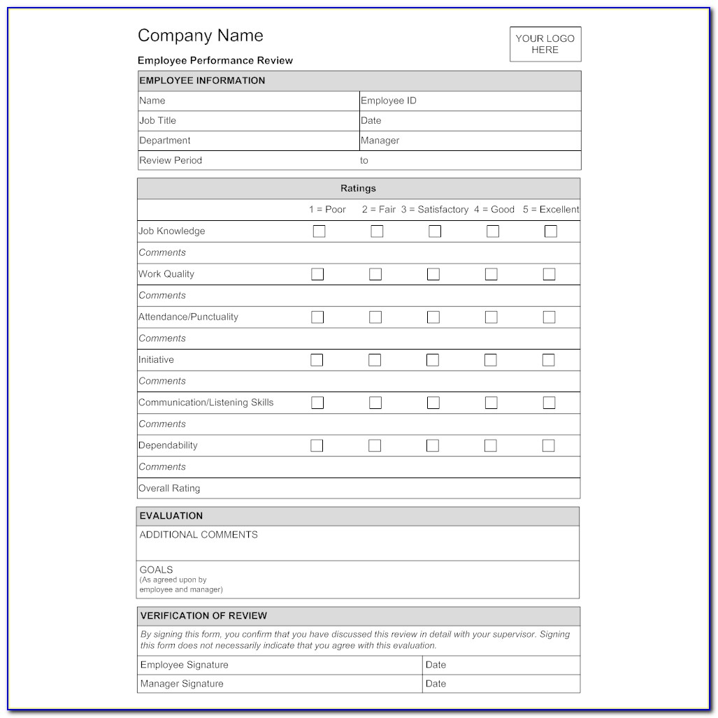 Employee Evaluation Form Templates Free