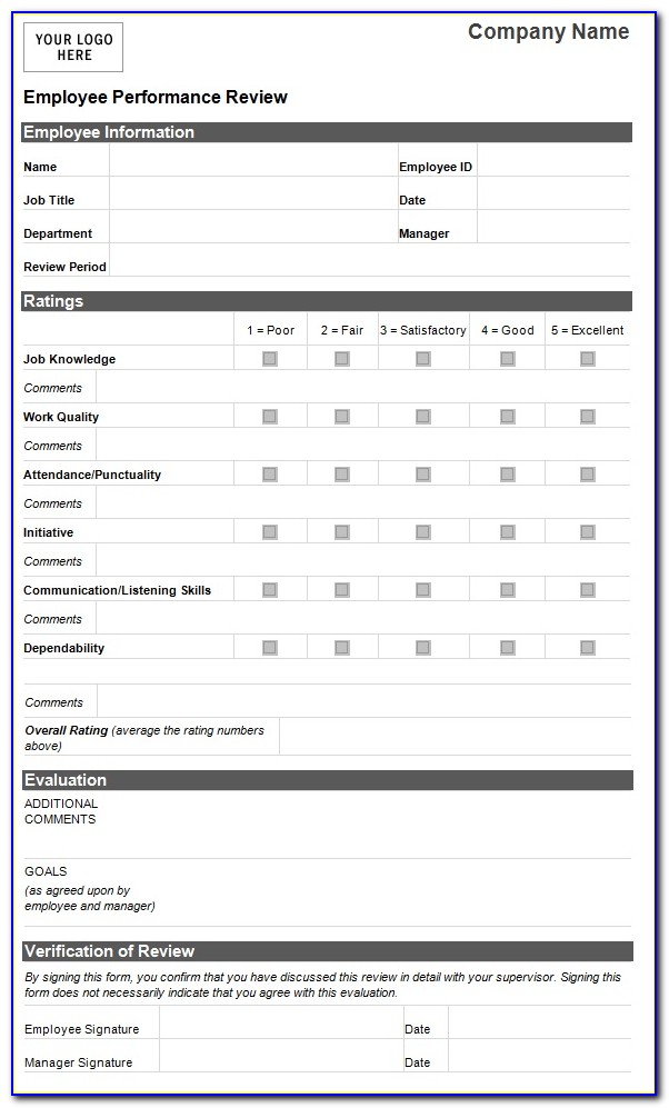 Employee Evaluation Forms Examples