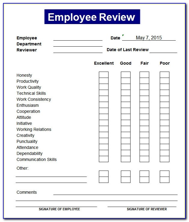 Employee Evaluation Forms Sample