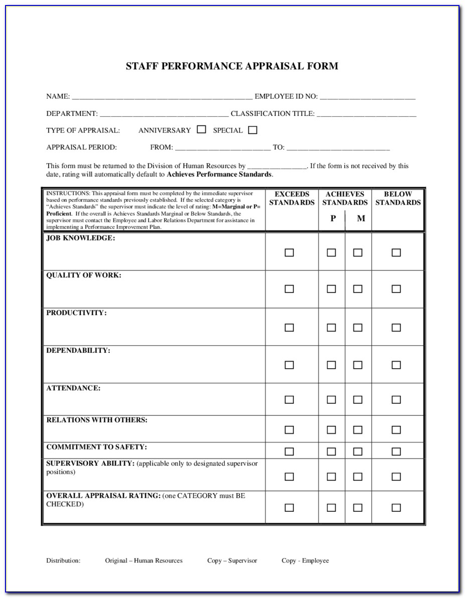Employee Evaluation Forms Samples