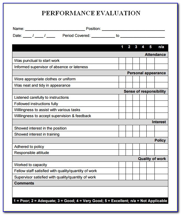 Employee Evaluation Forms Template