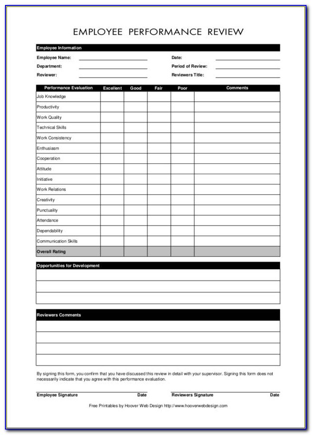 Employee Evaluation Forms Templates Free