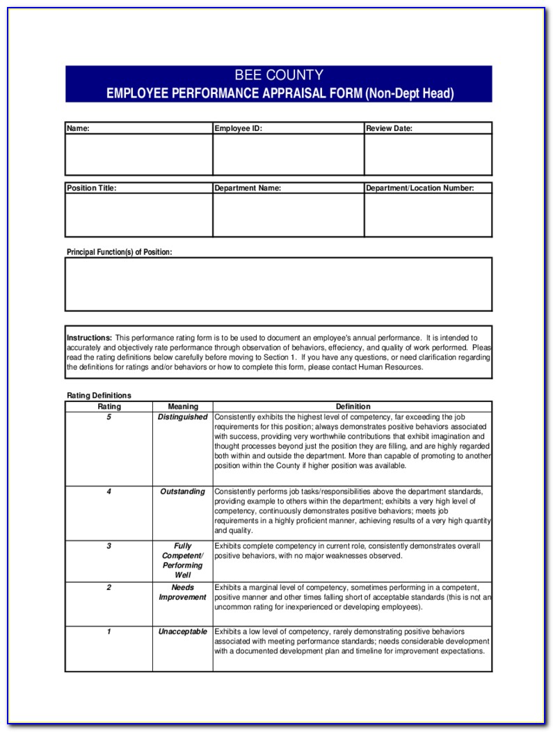 Employee Evaluation Forms Templates