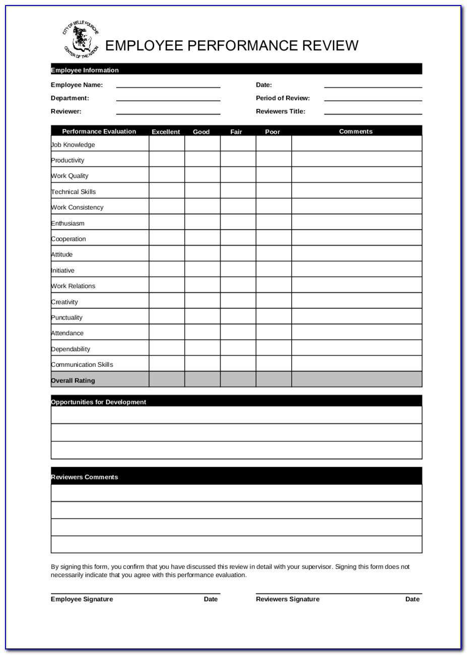 Employee Evaluation Sheets Free
