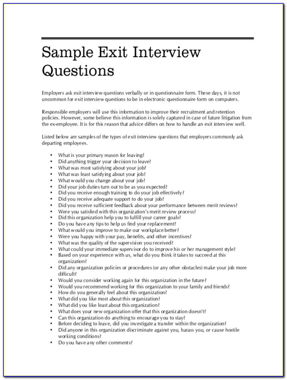 Employee Exit Questionnaire Template