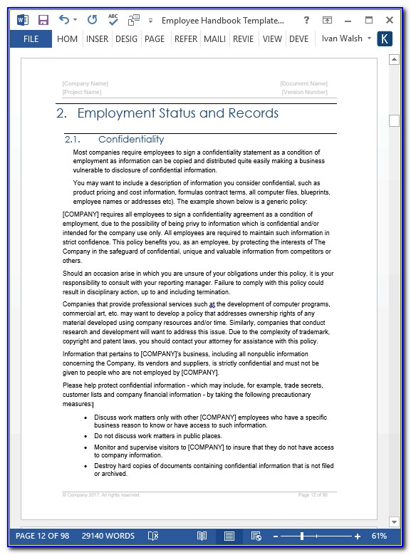 Employee Handbook California Template 2019