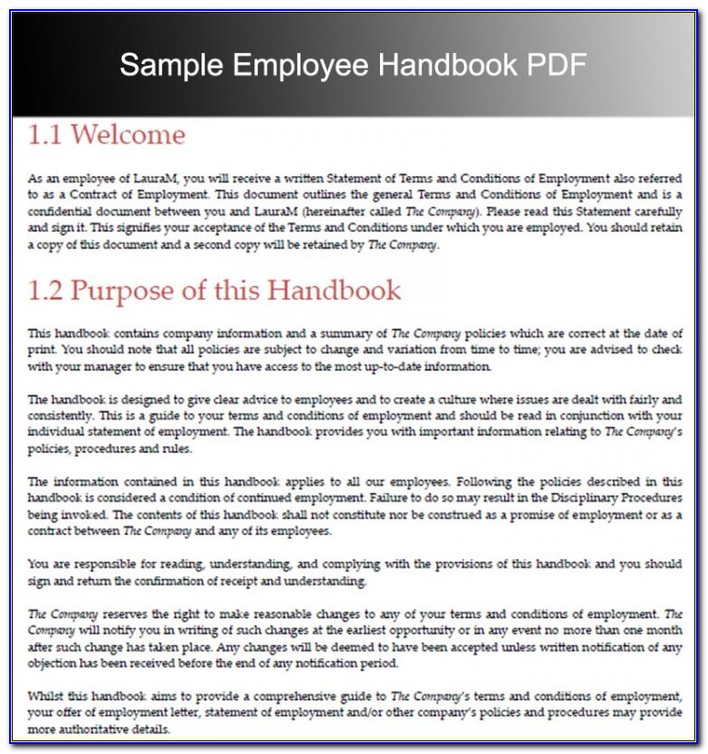 Employee Handbook Template California Free
