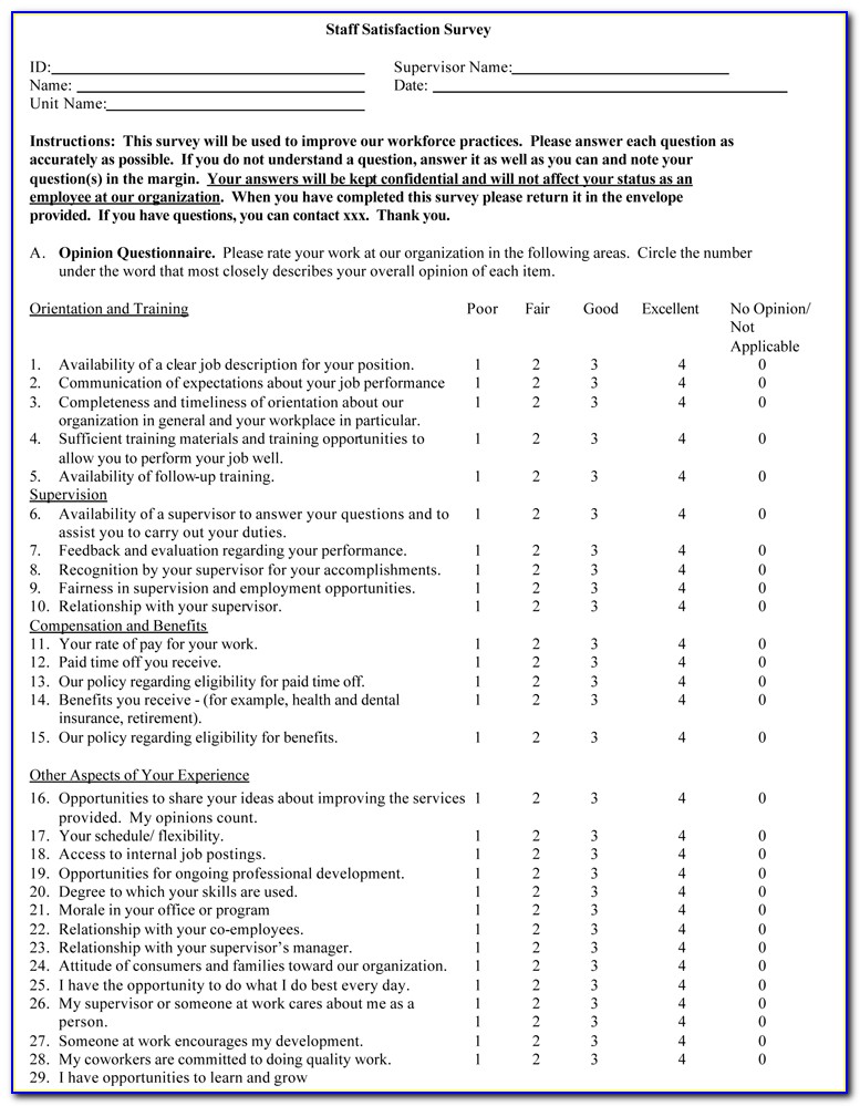 Employee Job Satisfaction Survey Questionnaire Pdf