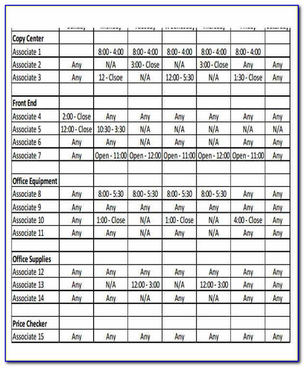 Employee Monthly Schedule Template