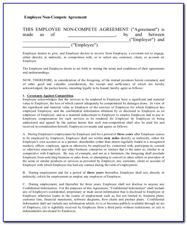 Employee Non Compete Contract Template