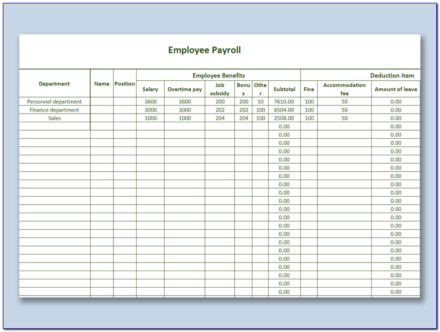 Employee Payroll Record Template