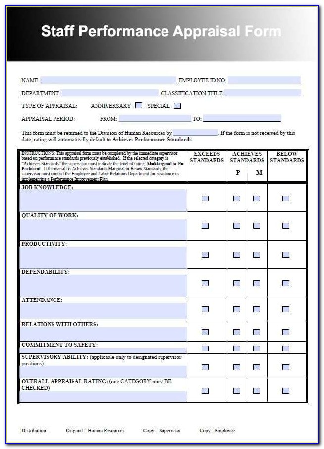 Employee Performance Appraisal Form Template Free