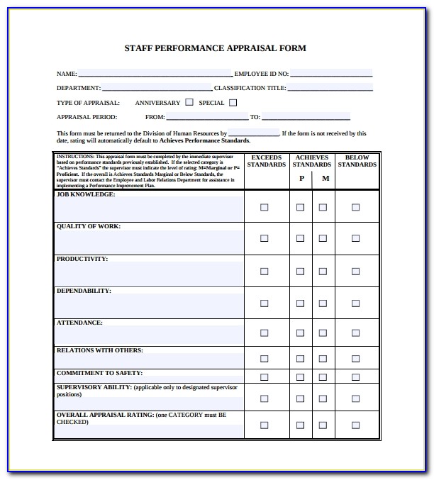 Employee Performance Appraisal Form Template
