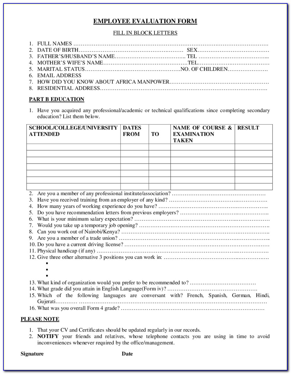 Employee Performance Evaluation Template Doc