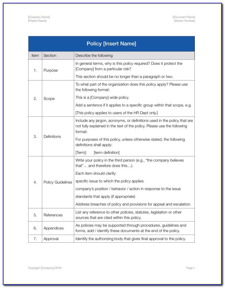 Employee Policy Handbook Template