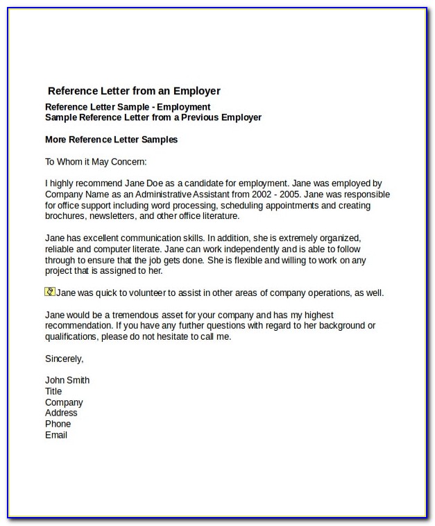 Employee Reference Letter Sample Free